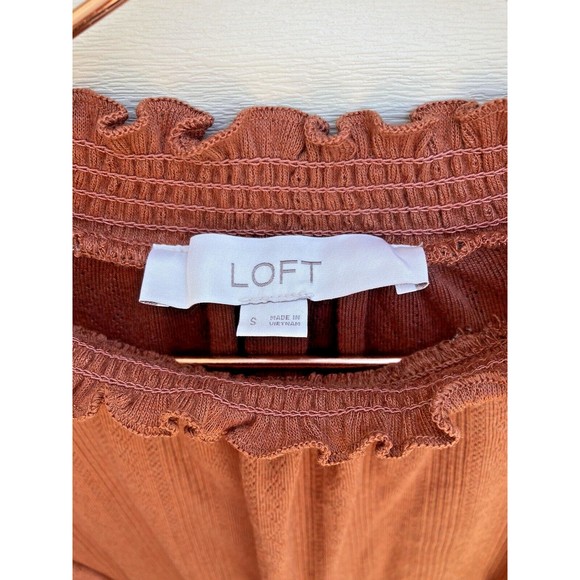 Loft Top Women’s Small Rust Red Short Sleeve High Neck Elastic Waist - Picture 5 of 8